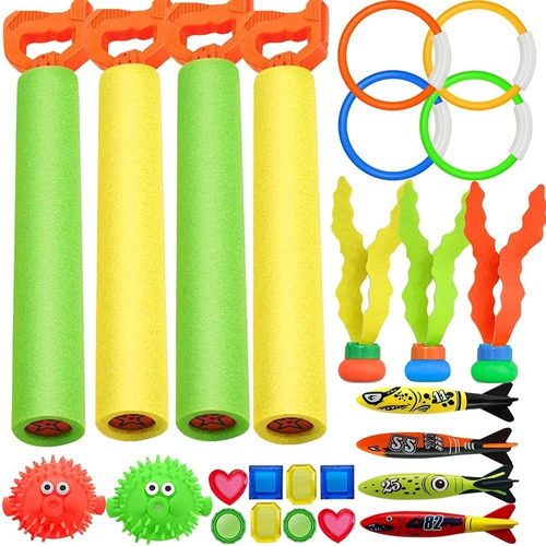 25 Pack Dive Pool Toys Blaster Torpedo Anillos De Diver...