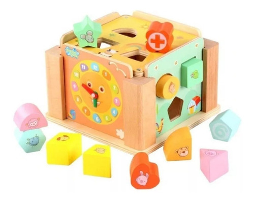 Cubo De Encaje Desarmable Montessori Madera Didactico Reloj