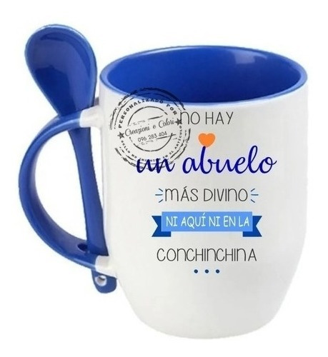 Tazas Interno De Color + Cuchara Regalos Día De Los Abuelos