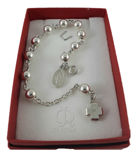 Pulsera Plata 925 Bolitas Y Medallas Religiosas Jr Joyas