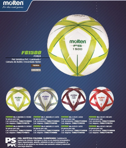 2 Pzas Balón Fútbol Molten Forza Laminado F5g1500 #5 Color Blanco Talle 5