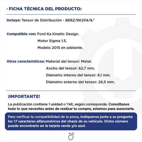 Imagen 2 de 9 de Tensor Distribución Ford Ka Motor Sigma 1.5 Original