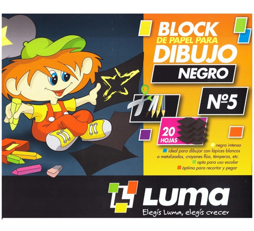 Block De Dibujo Luma Escolar N° 5 X 20 Hojas Negro