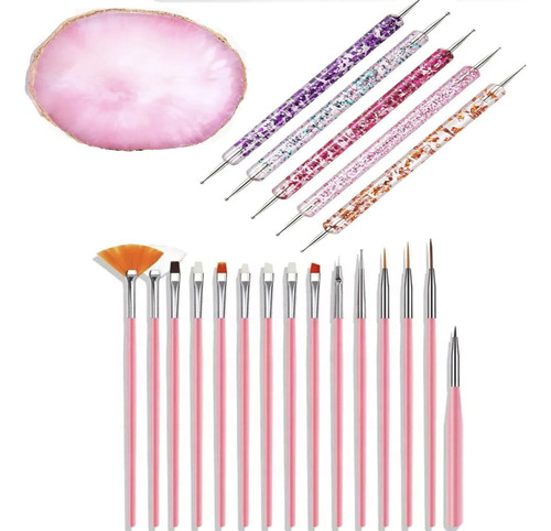 Kit 15 Pinceles Profesiona+punteros+paleta Para Arte En Uñas