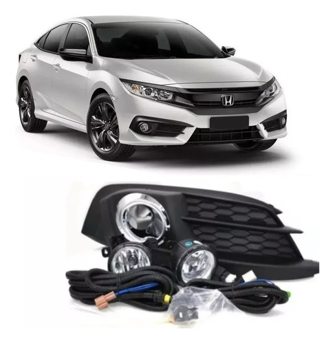 Kit Faros Auxiliar P/ Honda Civic 2017 2018 2019 Aro Cromado