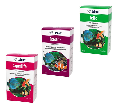 Kit Tratamento Aquário Ictio Aqualife Bacter Labcon Alcon