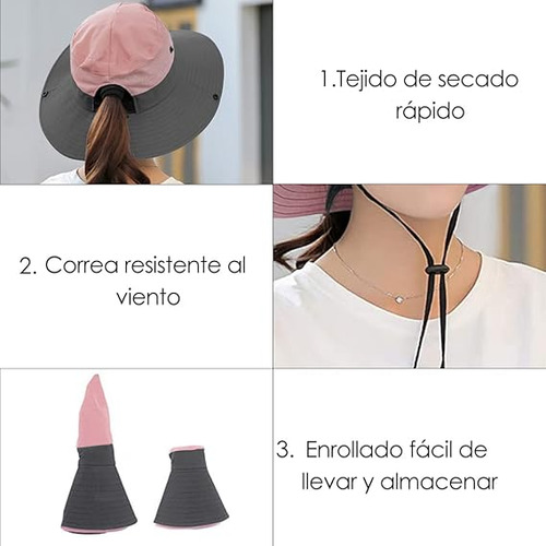 Practico Sombrero Para Sol Mujer Uv Color Rosa Plegable
