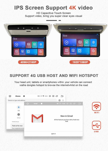 Tela Preta De Encosto De Cabeça Android De 19 , Bluetooth,