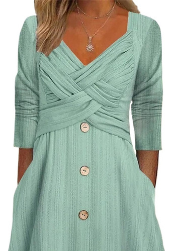 Vestido Casual Cruzado Mujer Con Cuello En V