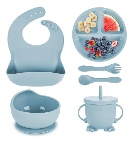 Set De Vajilla Silicona Para Bebés Platos Babero Y Cubiertos