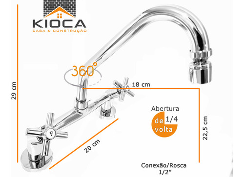 Torneira Misturador Bancada Mesa Duplo Comando Cromado