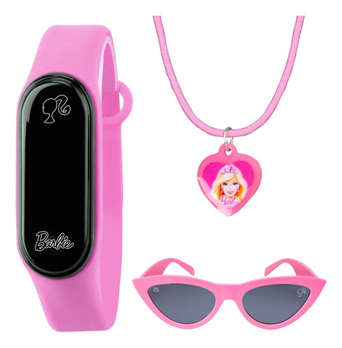 Relogio Digital Infantil Barbie + Colar + Oculos Proteção Uv