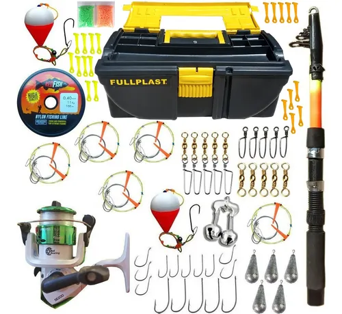 Kit Articulos De Pesca Reel + Caña 2 Tramos + Caja De Pesca Mega