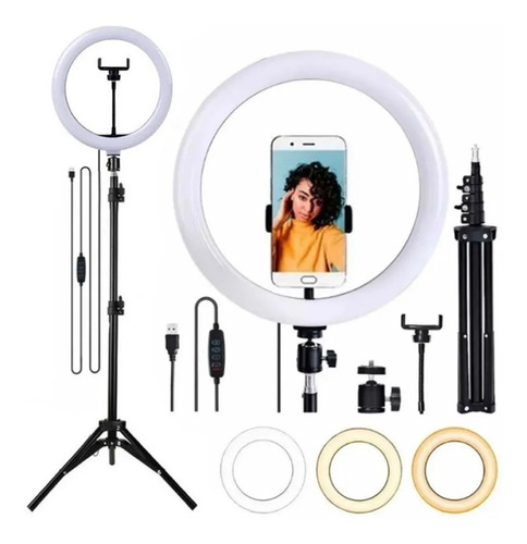 Kit Iluminação Led Ring Light + Tripé Suporte Celular Selfie Maquiador Youtuber Refletor Videos