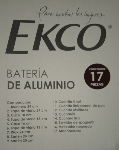 Batería De Cocina Ekco (17 Pzs) Aluminio C/antiadherente