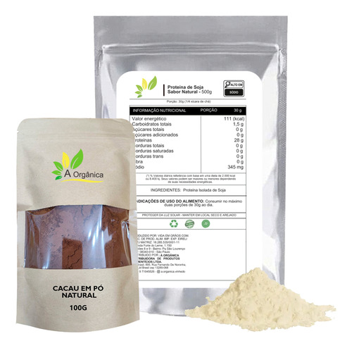 Kit: Proteina De Soja Isolada 500g Mais Cacau Em Pó 100g