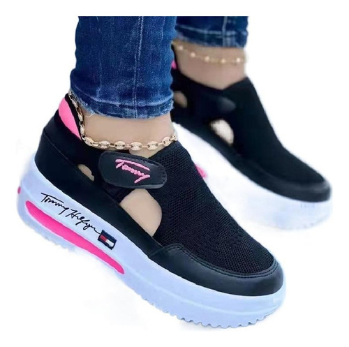 Zapatos De Malla Con Plataforma De Velcro Hueco Para Mujer