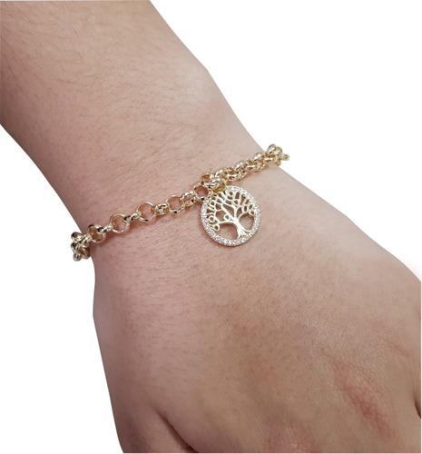 Pulseira Feminina Árvore Da Vida Banhada Ouro 18k 