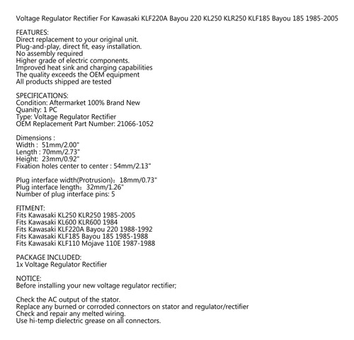 Regulador De Voltaje Para Kawasaki Kl250 Klr250 Kl600 Klr600