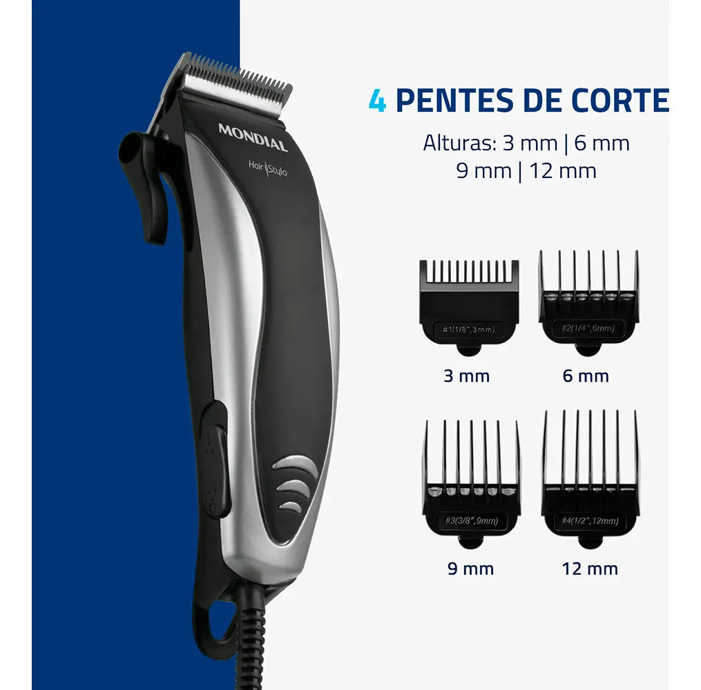 Cortador de Cabelos Hair Stylo Mondial Preto/Prata CR-02