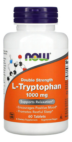 Now Foods L-triptófano Doble Concentración 1000 Mg 60tbs Sabor Sin Sabor