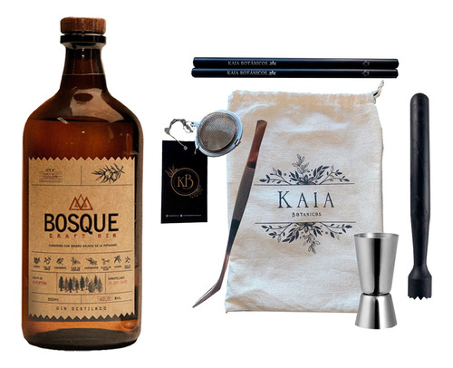 Combo Regalo Coctelería Tragos Bartool Kit Kaia + Bosque Gin