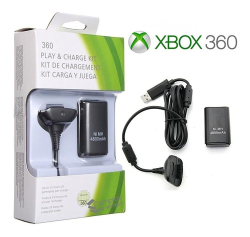 Xbox 360 Kit Carga Y Juega + 4800 Ni-mh Cargador Hasta 35h