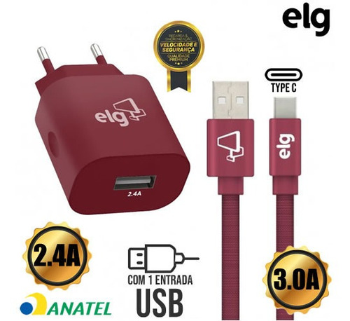 Kit Carregador Parede 1 Saída + Cabo Usb 1mt Tipo-c Ktc10w