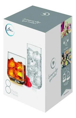 Set 8 Vasos Koba Hermosos Altos Y Cortos Para Agua Refresco