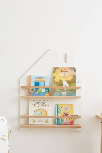 Imagen 10 de 10 de Repisa Casita Colgante Con Estantes Y Sujeta Libros Nordica