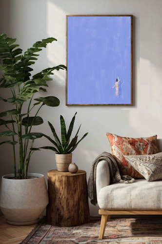 Lámina P Cuadro Mujer Nadando Natación Minimalista Moderno Multicolor Sin Armazón