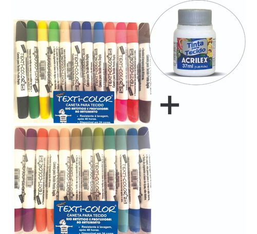 Imagem 1 de 6 de Kit Magic Color C 24 Caneta Tecido Texti Ponta Dupla