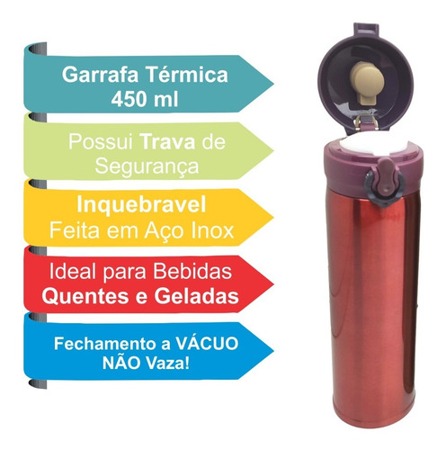 Imagem 4 de 7 de Kit 5 Garrafas Térmicas Atacado Garrafinha Quente Frio 450ml