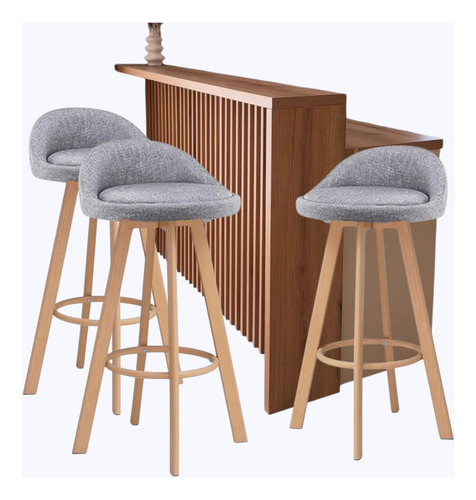 Set De 4 Sillas Giratorias Tapiz Tela Lino Pata Color Roble Lino Marrón Claro Gris