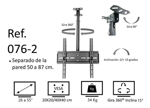 Imagen 7 de 10 de Soporte Techo Móvil Con Giro Monitores Tv 13 24 26 32 42 43