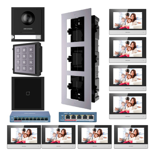 Kit Video Portero Ip 8 Departamentos Hikvision Full Hd App