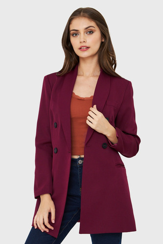 Blazer Largo Cuatro Botones Burdeo Nicopoly