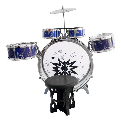 Bateria Acústica Infantil Com Baqueta Banco Cores Brinquedo