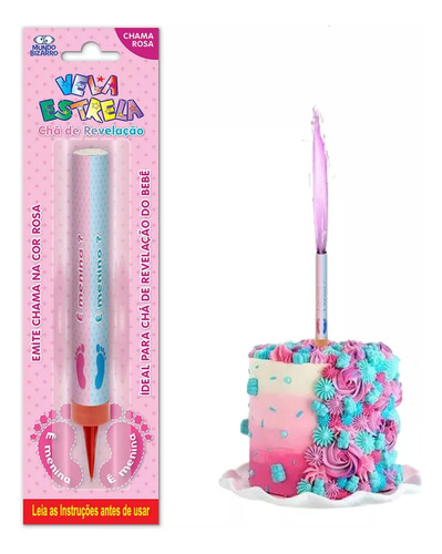Kit 2 Velas Vulcão P/chá Revelação Chama Rosa Menina Estrela