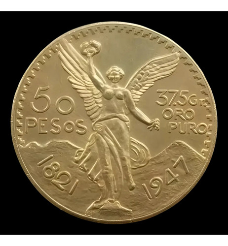 Moeda 50 Pesos Mexicanos 1821- 1947- Cópia Banhada À Ouro