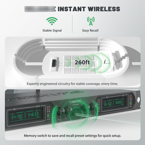 Sistema De Micrófono Inalámbrico Uhf De 4 Canales Ptu-5000 Negro