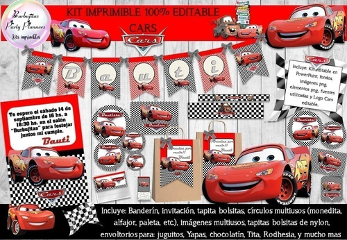 Kit Imprimible Candy Bar Cars 100% Editable