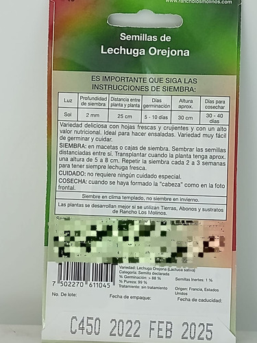 1 Sobre De Semillas De Lechuga Orejona