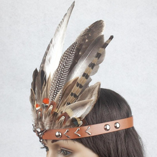 Diadema De Plumas Indias, Tocado Para 55 A 60cm