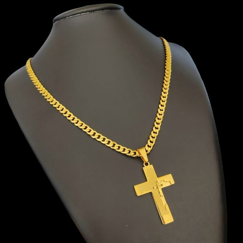 Corrente Fina 6mm Grummet + Pingente Cruz Em Tungstênio Cor Dourado