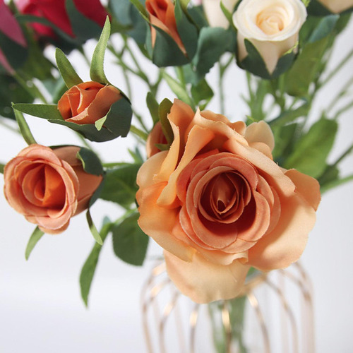 Z 5 Ramos 25 Cabeças Buquê De Flores Artificiais Laranja
