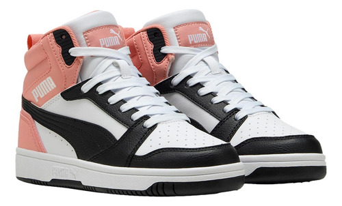 Puma Rebound V6 Mid Jr Para Dama Color Blanco, Negro, Rosa