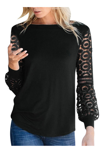 Blusa De Manga Larga Para Mujer, Casual, Encaje, Fiesta, Ret