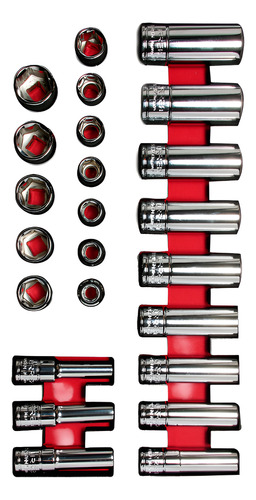Juego Dados Cortos Y Largos Cuadro 3/8 Métricos 24 Piezas