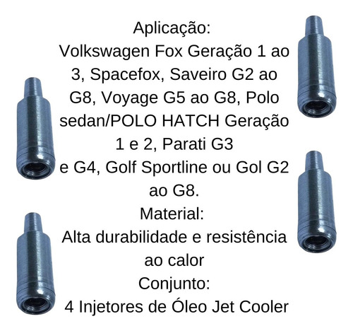 Kit 4 Injetores Oleo Jet Cooler Fox Gol G5 Polo Spacefox Vw